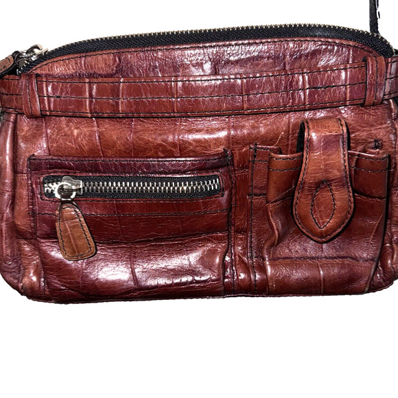 Brighton Adjustable Crossbody Small Brown Croc Embossed Purse Bag Organizer - Picture 1 of 10